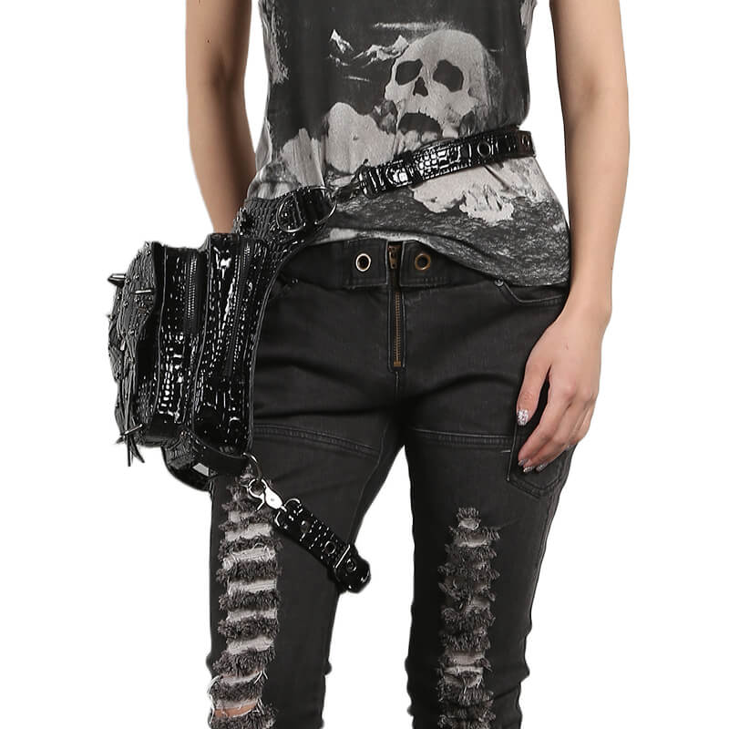 CMX GETFASIONBAGS-Gothic-Waist-Bags-Patent-Leather-HipThigh-Packs-With-Leg-Holster-3 Steampunk Waist Bags Leather Hip Thigh Packs With Leg Holster