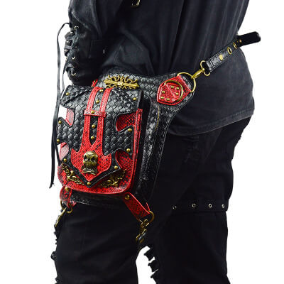 Steampunk Waist Black And Red Bags Unisex Leather Xmas Hip Thigh Packs 3