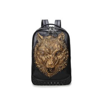 Punk Lone Wolf Pu Leather Rivet Backpack with Hood cap apparel Bag 1